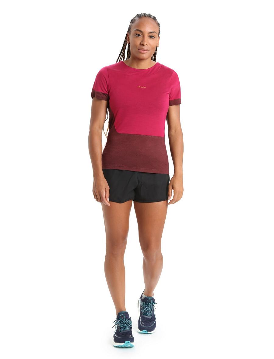 Cherry / Espresso Women's Icebreaker ZoneKnit™ Merino Short Sleeve Slit Back T Shirts | USA 1602MQZA